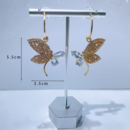 1 Pair Simple Style Classic Style Butterfly Plating Inlay Brass Rhinestones Zircon Gold Plated Drop Earrings