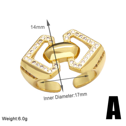 Wholesale Elegant Simple Style Geometric Copper Plating Inlay 18K Gold Plated Zircon Rings