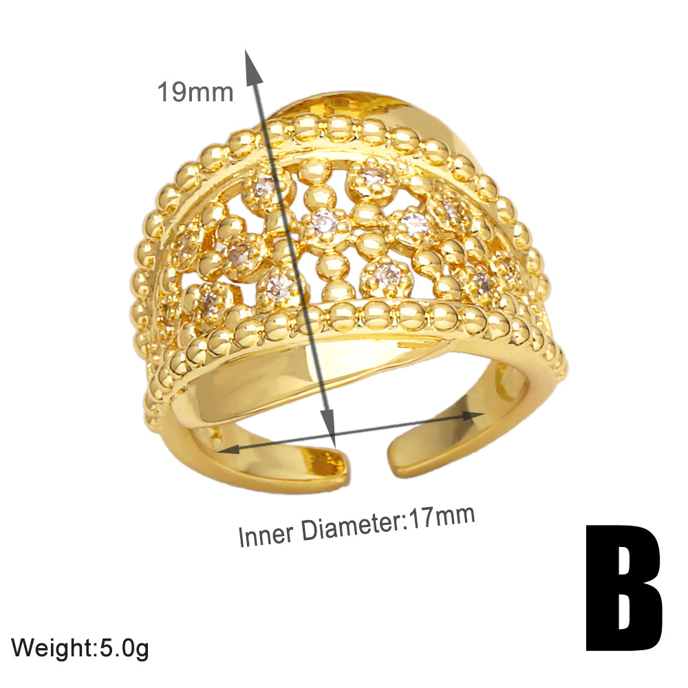 Wholesale Elegant Simple Style Geometric Copper Plating Inlay 18K Gold Plated Zircon Rings