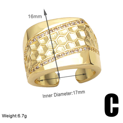 Wholesale Elegant Simple Style Geometric Copper Plating Inlay 18K Gold Plated Zircon Rings