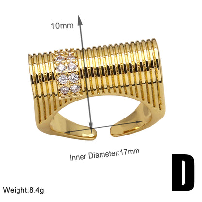 Wholesale Elegant Simple Style Geometric Copper Plating Inlay 18K Gold Plated Zircon Rings