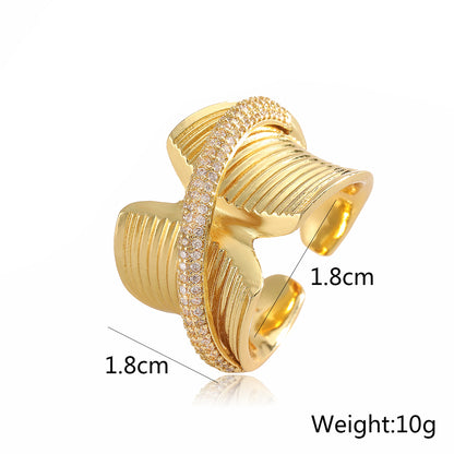 Wholesale Retro Exaggerated Simple Style Geometric Copper Plating Inlay 18K Gold Plated Zircon Open Rings