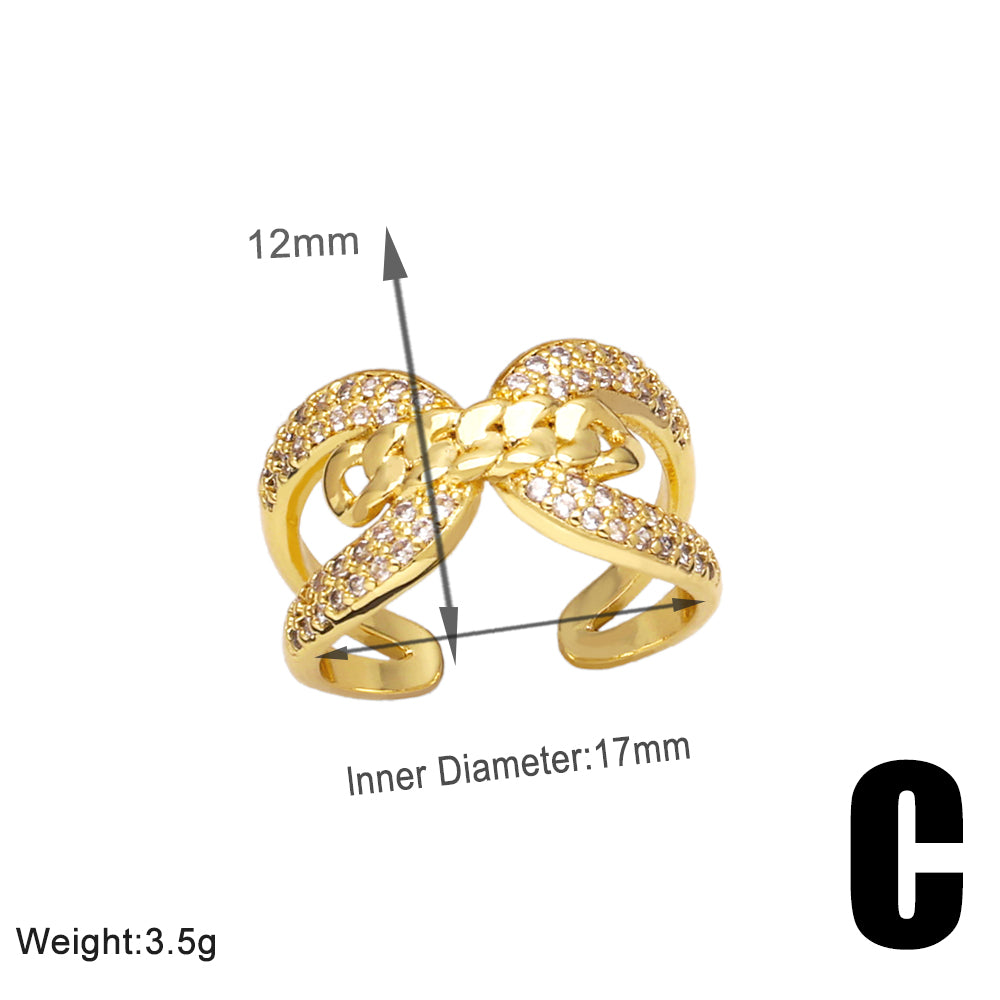 Wholesale Elegant Modern Style Geometric Copper Plating Inlay 18K Gold Plated Zircon Rings