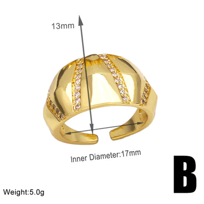 Wholesale Casual Streetwear Geometric Copper Plating Inlay 18K Gold Plated Zircon Rings