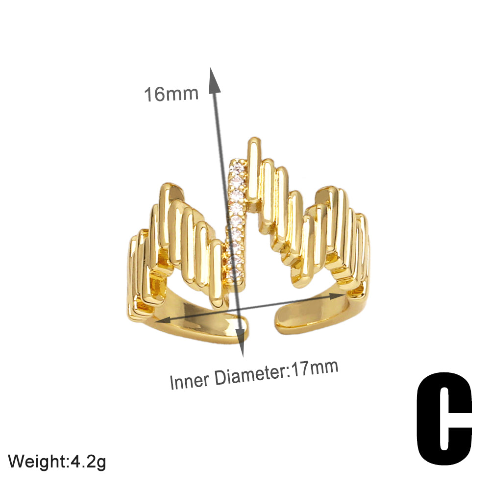 Wholesale Casual Streetwear Geometric Copper Plating Inlay 18K Gold Plated Zircon Rings