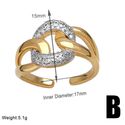 Wholesale Vintage Style Simple Style Geometric Copper Plating Inlay 18K Gold Plated Zircon Rings