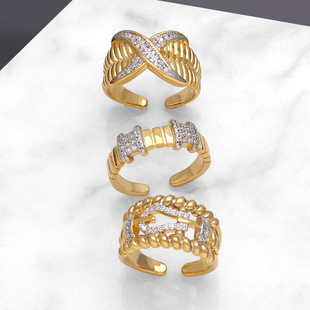 Wholesale Retro Simple Style Geometric Copper Plating Inlay 18K Gold Plated Zircon Rings