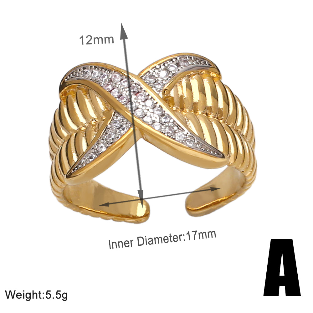 Wholesale Retro Simple Style Geometric Copper Plating Inlay 18K Gold Plated Zircon Rings