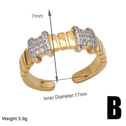 Wholesale Retro Simple Style Geometric Copper Plating Inlay 18K Gold Plated Zircon Rings