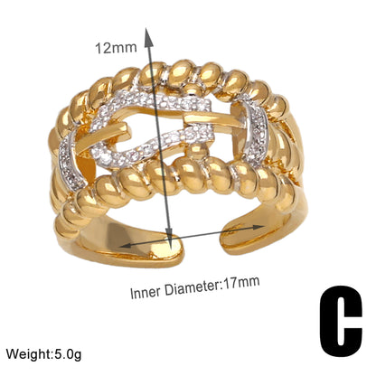 Wholesale Retro Simple Style Geometric Copper Plating Inlay 18K Gold Plated Zircon Rings