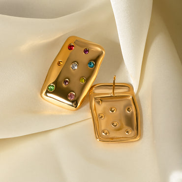 1 Pair IG Style Modern Style Square Inlay 304 Stainless Steel Rhinestones 18K Gold Plated Ear Studs