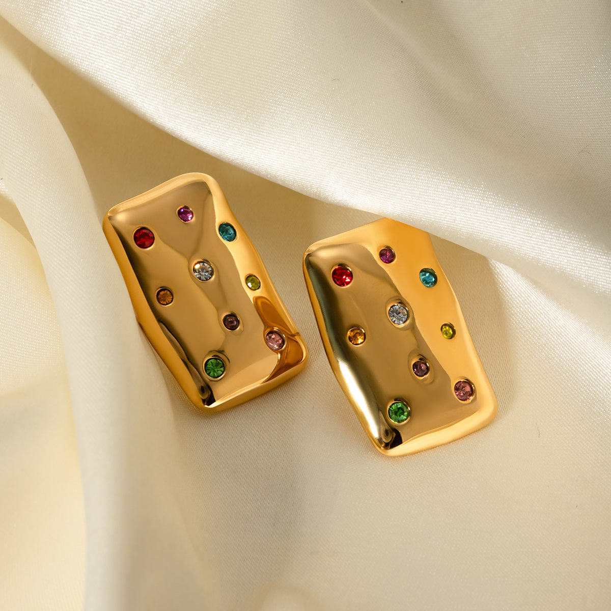 1 Pair IG Style Modern Style Square Inlay 304 Stainless Steel Rhinestones 18K Gold Plated Ear Studs
