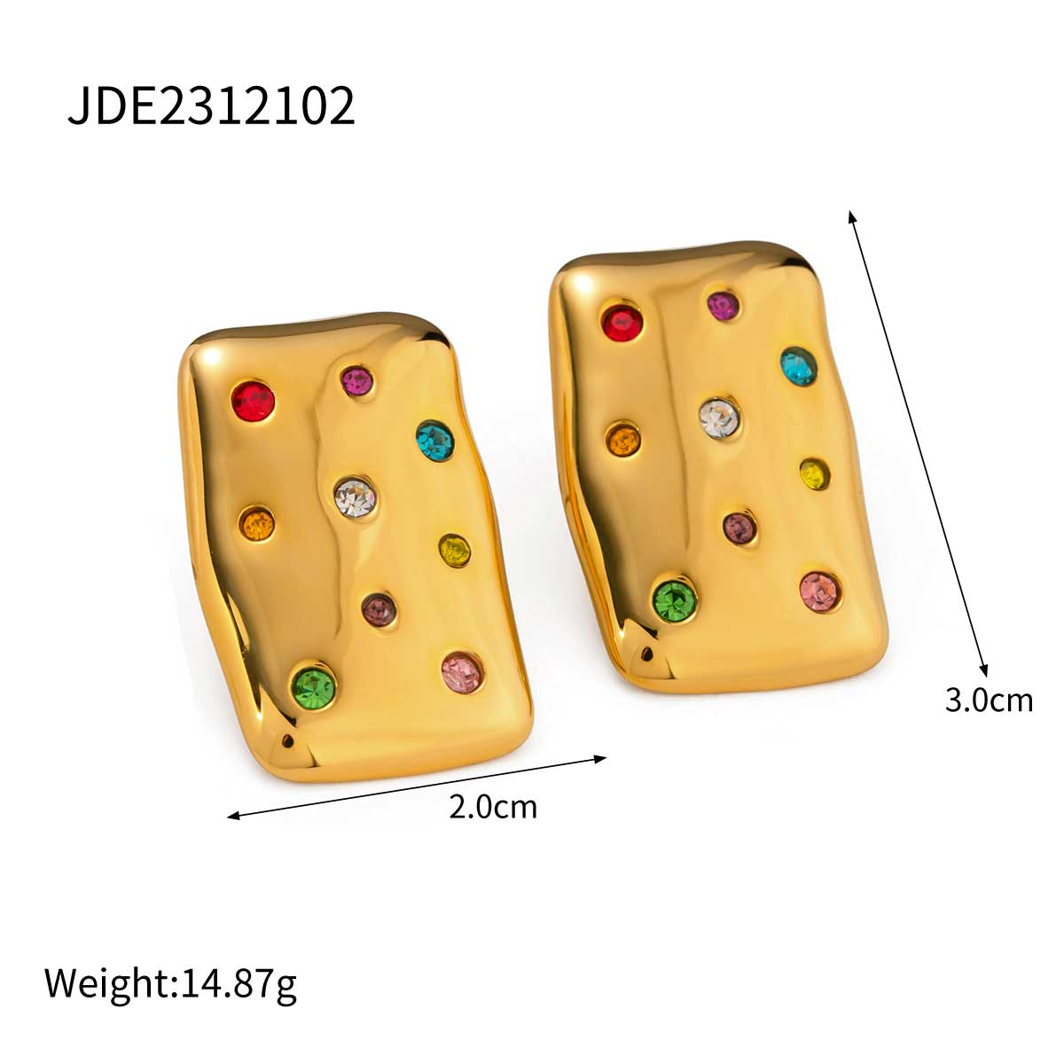 1 Pair IG Style Modern Style Square Inlay 304 Stainless Steel Rhinestones 18K Gold Plated Ear Studs