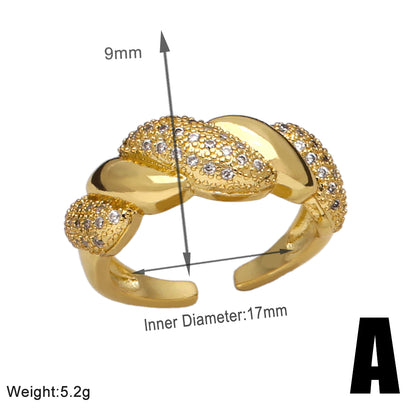 Wholesale Elegant Simple Style Geometric Copper Plating Inlay 18K Gold Plated Zircon Rings