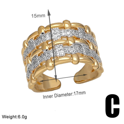 Wholesale Elegant Simple Style Geometric Copper Plating Inlay 18K Gold Plated Zircon Rings