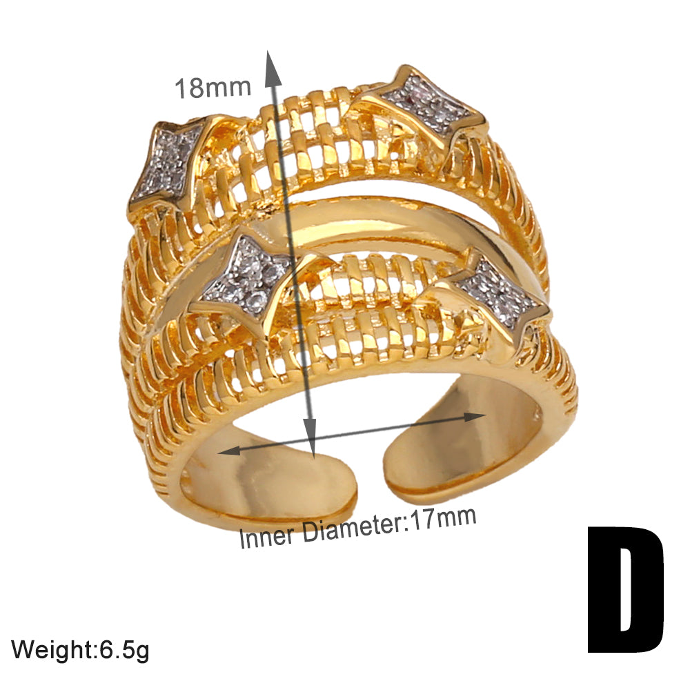 Wholesale Elegant Simple Style Geometric Copper Plating Inlay 18K Gold Plated Zircon Rings