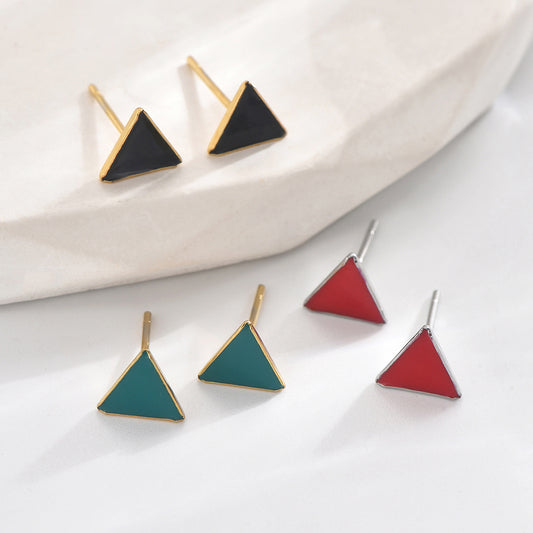 1 Pair Casual Modern Style Simple Style Triangle Enamel Plating Stainless Steel 14K Gold Plated Ear Studs