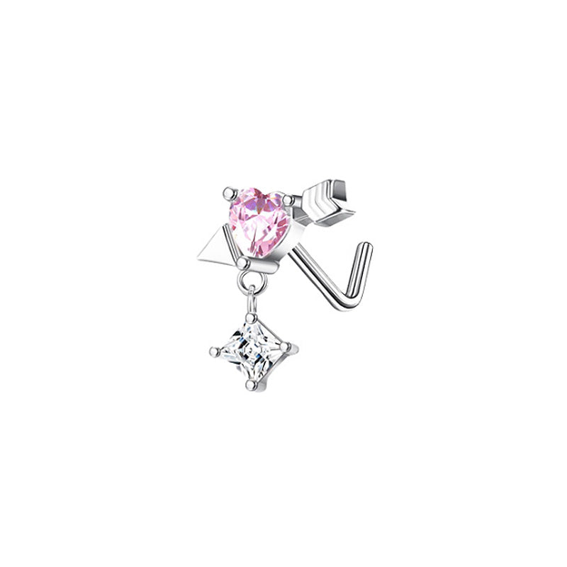 1 Piece Nose Rings & Studs Simple Style Classic Style Heart Shape Wings Bow Knot 304 Stainless Steel Copper Plating Inlay Rhinestones Zircon White Gold Plated Nose Rings & Studs