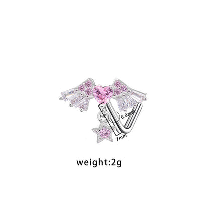 1 Piece Nose Rings & Studs Simple Style Classic Style Heart Shape Wings Bow Knot 304 Stainless Steel Copper Plating Inlay Rhinestones Zircon White Gold Plated Nose Rings & Studs