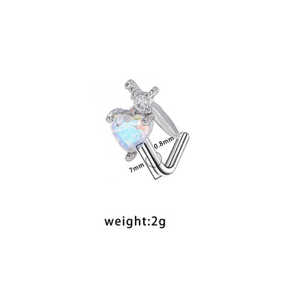 1 Piece Nose Rings & Studs Simple Style Classic Style Heart Shape Wings Bow Knot 304 Stainless Steel Copper Plating Inlay Rhinestones Zircon White Gold Plated Nose Rings & Studs