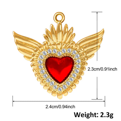 1 Piece 15*28mm 20*17mm 30*14mm Copper Gem Gold Plated Cross Heart Shape Wings Polished Pendant