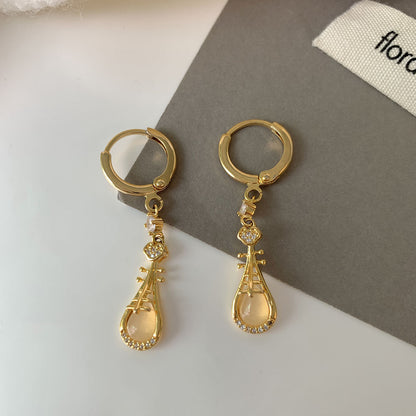 1 Pair Vintage Style Sweet Commute Pipa Inlay Copper Artificial Gemstones 18K Gold Plated Drop Earrings