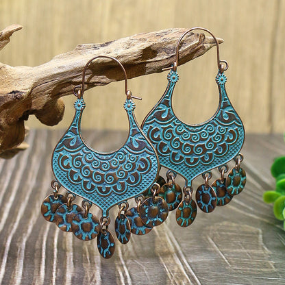 1 Pair Hip-Hop Retro Leaf Inlay Alloy Turquoise Drop Earrings