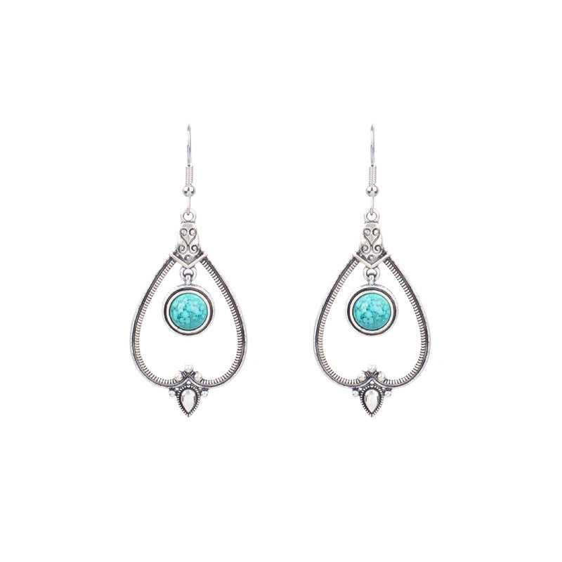 1 Pair Ethnic Style Round Inlay Alloy Turquoise Drop Earrings