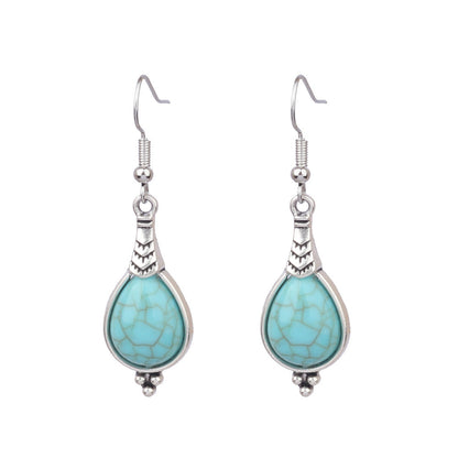 1 Pair Ethnic Style Round Inlay Alloy Turquoise Drop Earrings