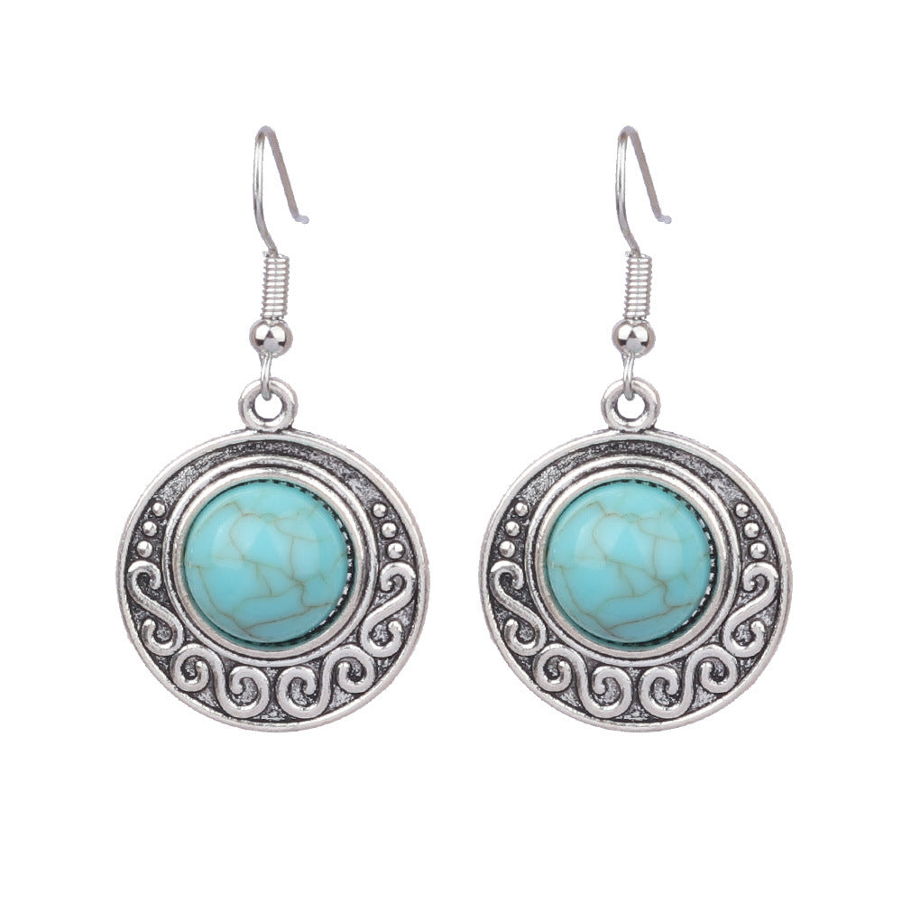 1 Pair Ethnic Style Round Inlay Alloy Turquoise Drop Earrings