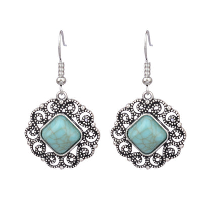 1 Pair Ethnic Style Round Inlay Alloy Turquoise Drop Earrings