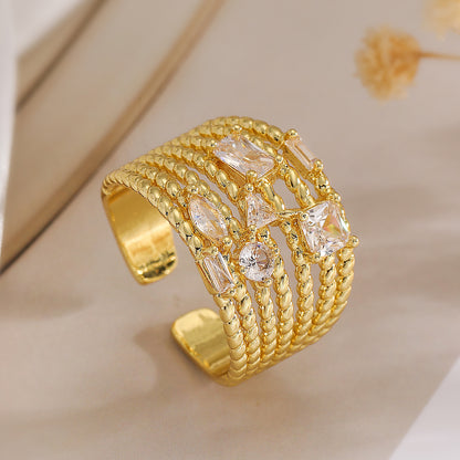 Wholesale Simple Style Commute Solid Color Copper Plating Inlay 18K Gold Plated Zircon Open Rings
