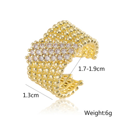 Wholesale Simple Style Commute Solid Color Copper Plating Inlay 18K Gold Plated Zircon Open Rings