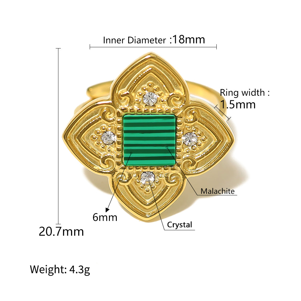 304 Stainless Steel 18K Gold Plated Retro Plating Inlay Geometric Color Block Acrylic Shell Rings