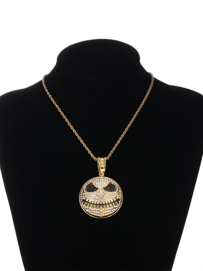 Hip-hop Punk Cool Style Round Grimace Zinc Alloy Plating Inlay Rhinestones 18k Gold Plated Men's Pendant Necklace