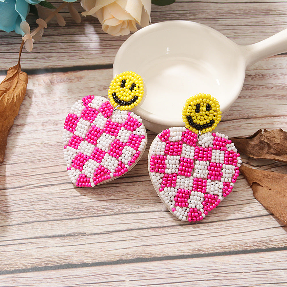 Vintage Style Heart Shape Smiley Face Cloth Glass Inlay Glass Women's Dangling Earrings Earrings