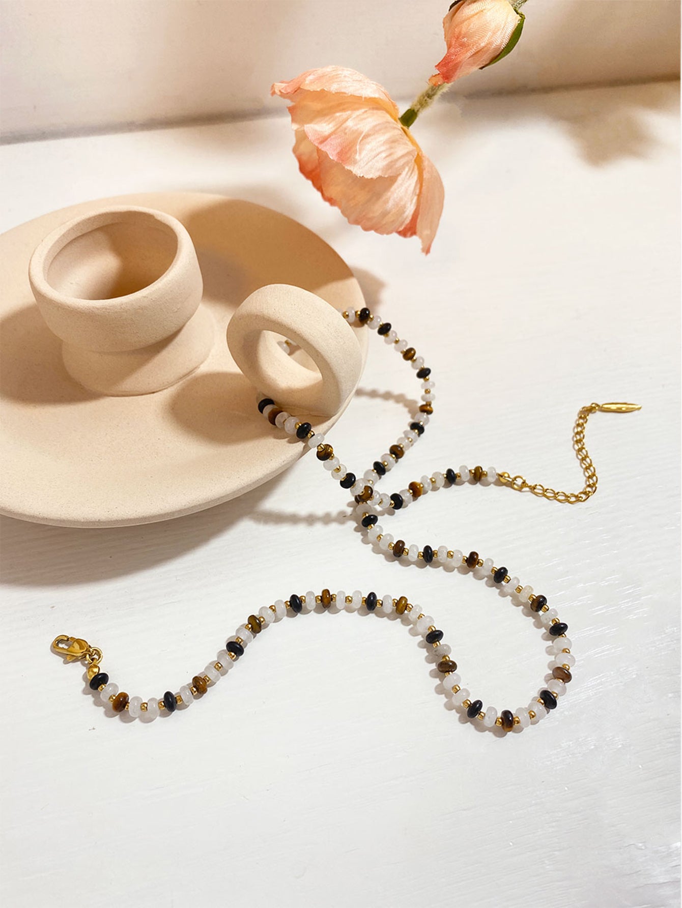 Stainless Steel 18K Gold Plated Elegant Cute Sweet Color Block Beaded Plating Natural Stone Bracelets Necklace