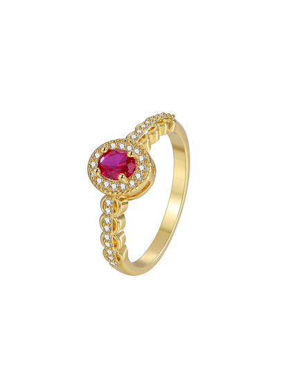 Wholesale Simple Style Classic Style Solid Color Copper Plating Inlay 18K Gold Plated Glass Stone Zircon Rings