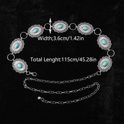 IG Style Ethnic Style Bohemian Round Oval Zinc Alloy Inlay Turquoise Silver Plated Women's Waist Chain