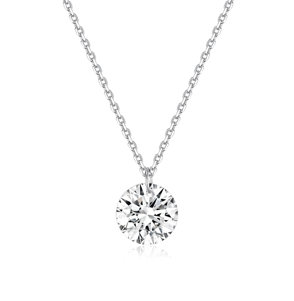 Sterling Silver White Gold Plated Elegant Lady Plating Inlay Round Zircon Pendant Necklace