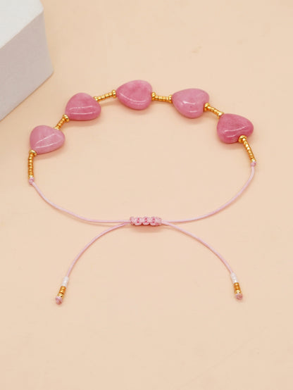 Fairy Style Heart Shape Artificial Gemstones Alloy Rope Women's Drawstring Bracelets