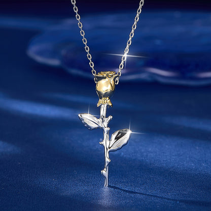 Sterling Silver White Gold Plated Gold Plated Elegant Luxurious Plating Flower Pendant Necklace