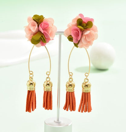 1 Pair Glam Bohemian Flower Cloth Mixed Materials Drop Earrings