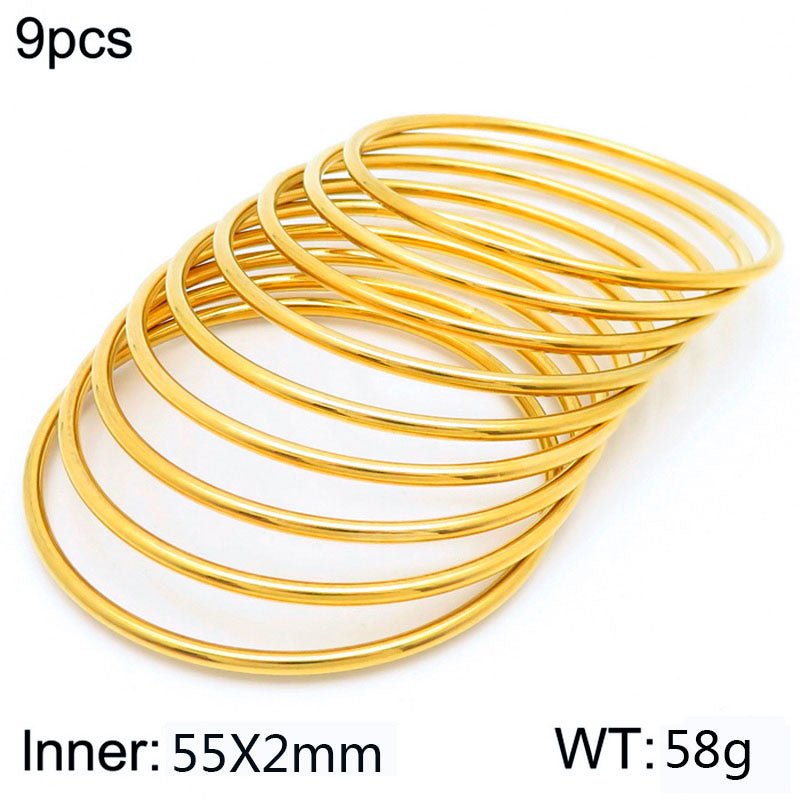 304 Stainless Steel 18K Gold Plated Simple Style Round Solid Color Bangle