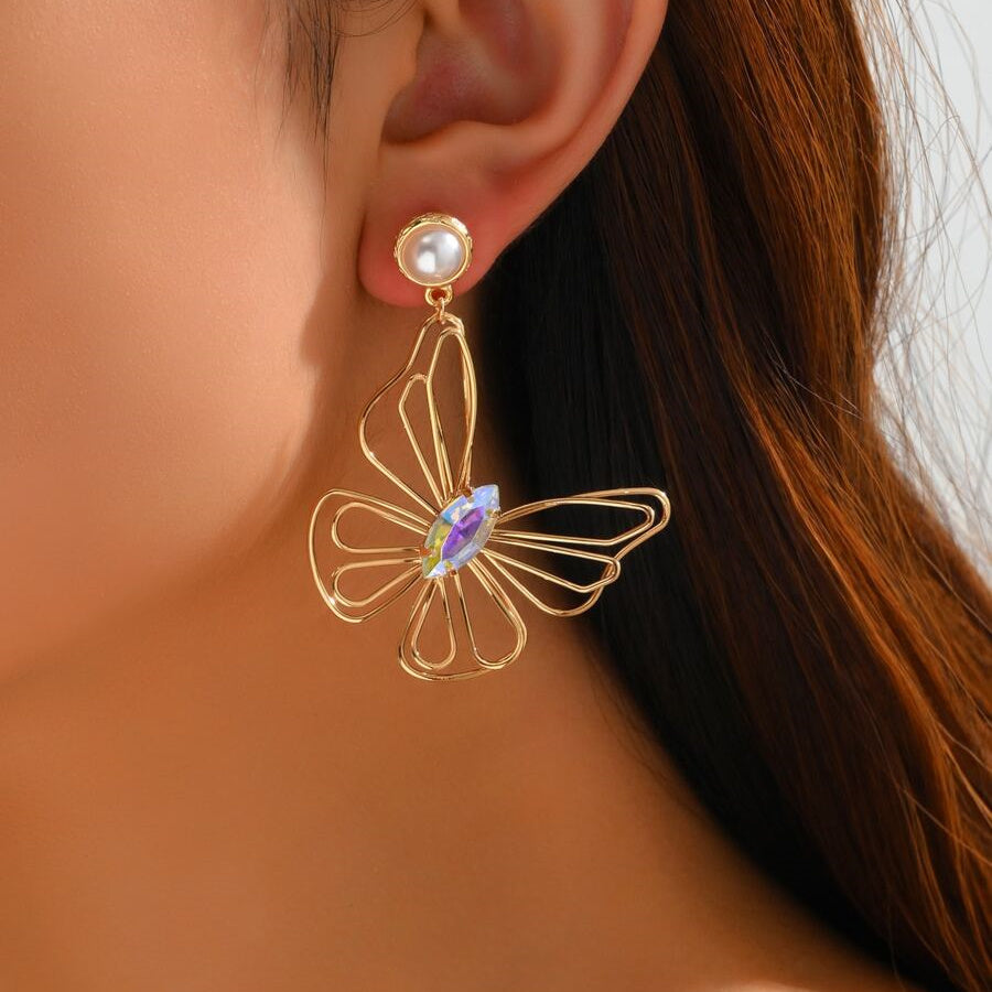 1 Pair Lady Modern Style Butterfly Inlay Copper Artificial Gemstones Drop Earrings