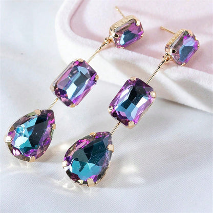 1 Pair IG Style Cool Style Geometric Inlay Copper Glass Drop Earrings