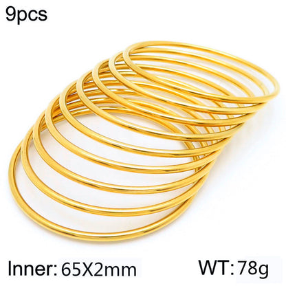 304 Stainless Steel 18K Gold Plated Simple Style Round Solid Color Bangle