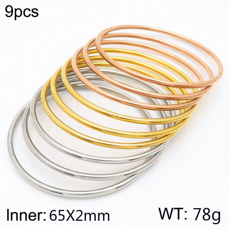 304 Stainless Steel 18K Gold Plated Simple Style Round Solid Color Bangle