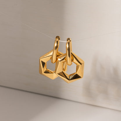 1 Pair Simple Style Classic Style Hexagon Plating 304 Stainless Steel 18K Gold Plated Earrings