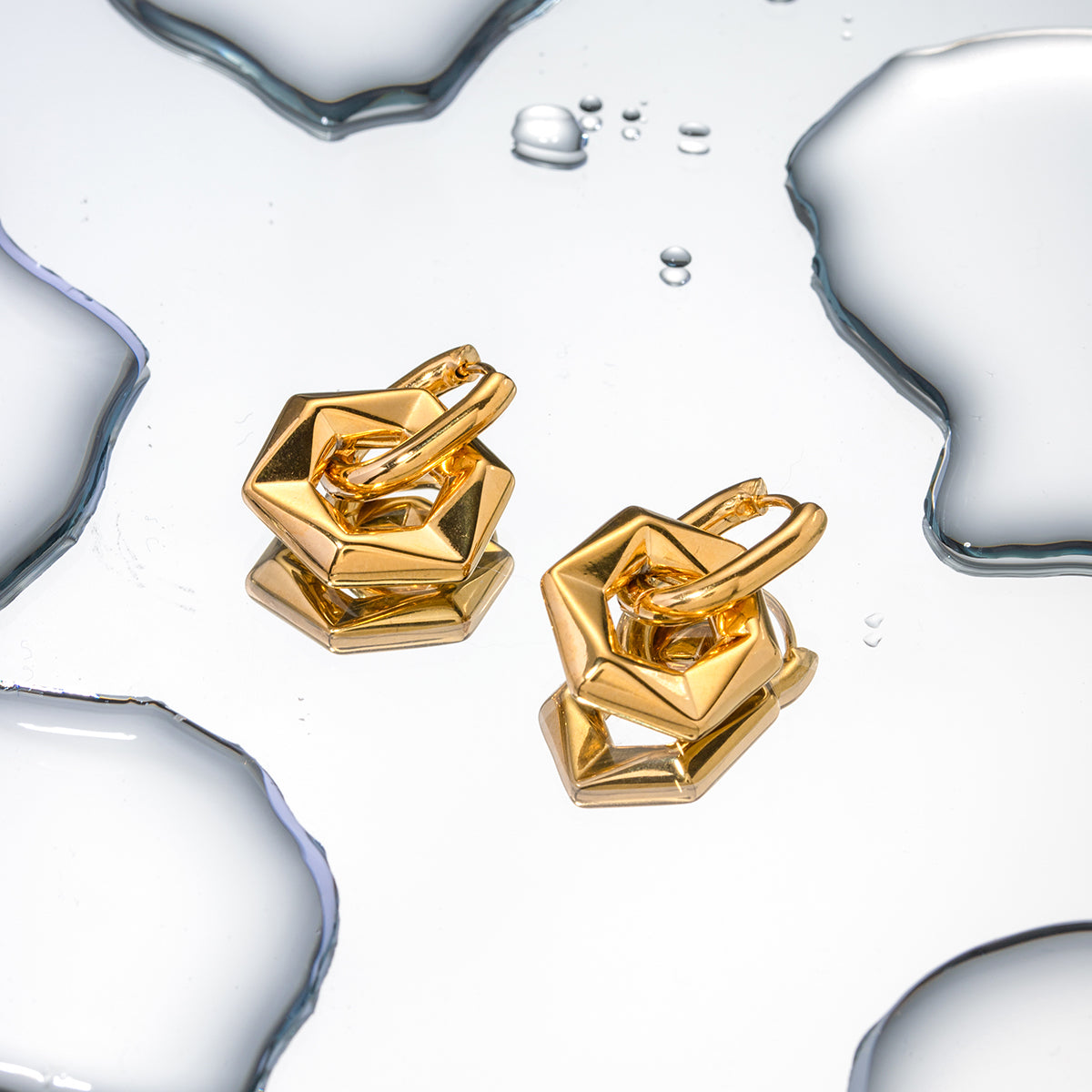 1 Pair Simple Style Classic Style Hexagon Plating 304 Stainless Steel 18K Gold Plated Earrings